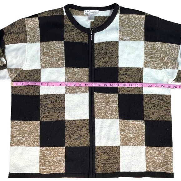 Dressbarn plus size 18/20 black gold white acrylic checkered zip cardigan EUC - Picture 11 of 15